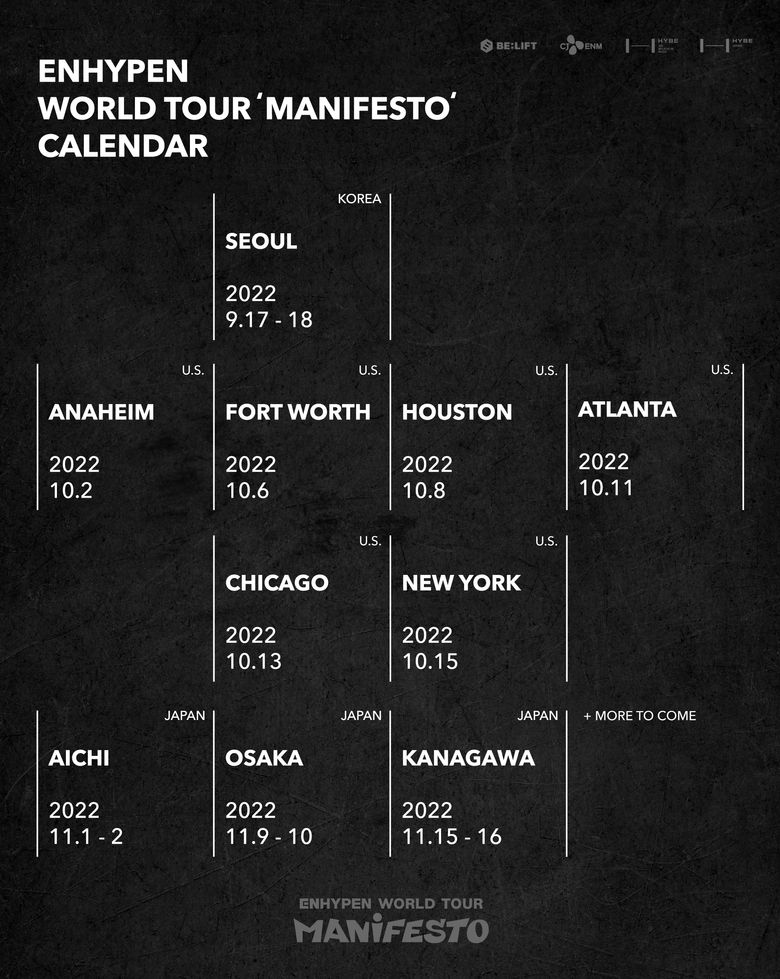 ENHYPEN "MANIFESTO" World Tour Cities And Ticket Details Kpopmap