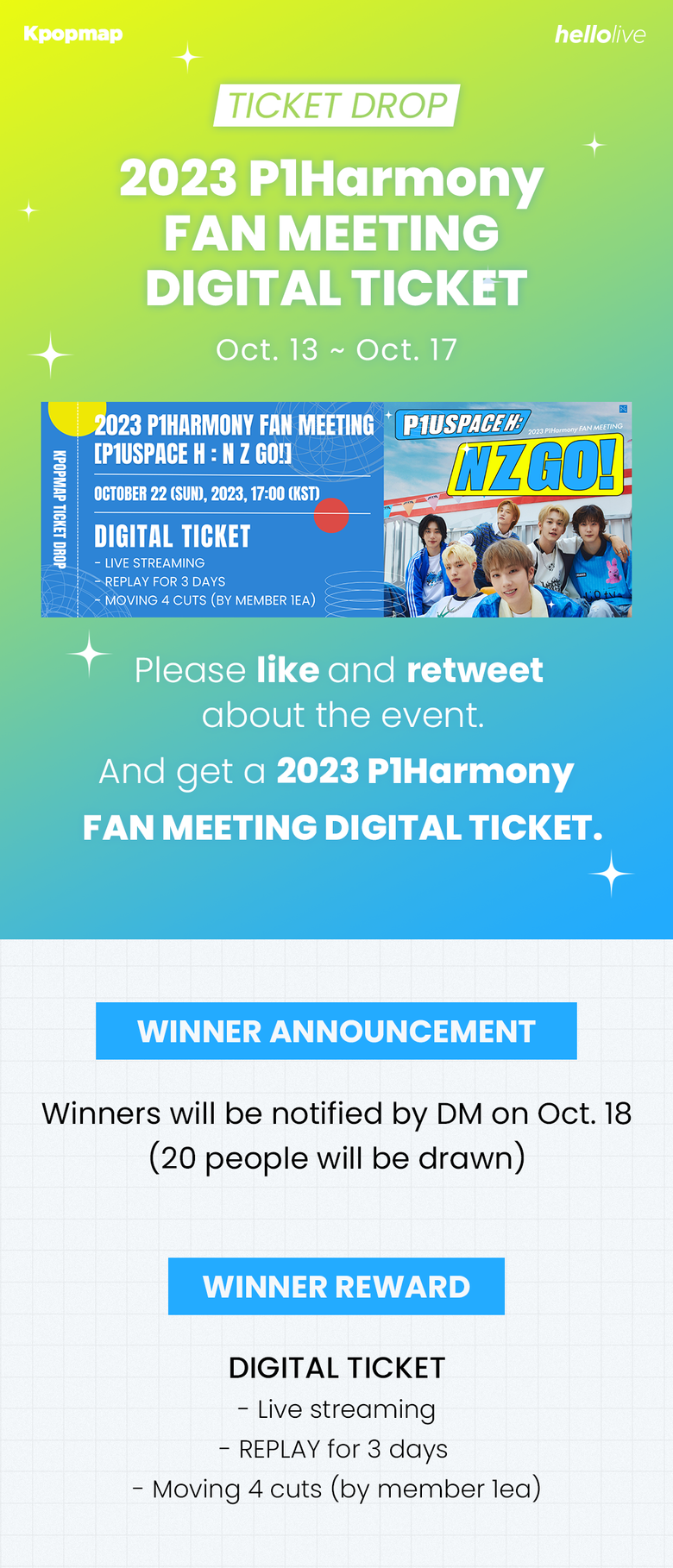 Participate in the RT event and get a P1Harmony Fan Meeting Digital Ticket!