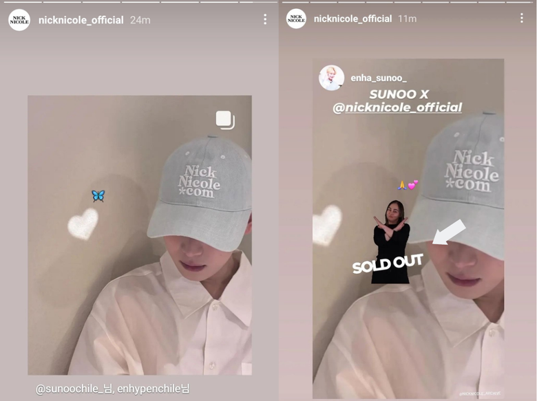 Nick & Nicole’s Cap Sold Out 2 Hours after ENHYPEN Sunoo’s Twitter Update